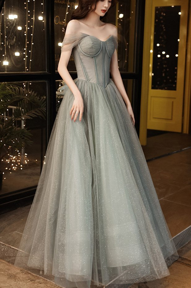 Off the Shoulder Grey Formal Gown