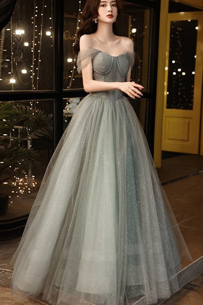 Off the Shoulder Grey Formal Gown