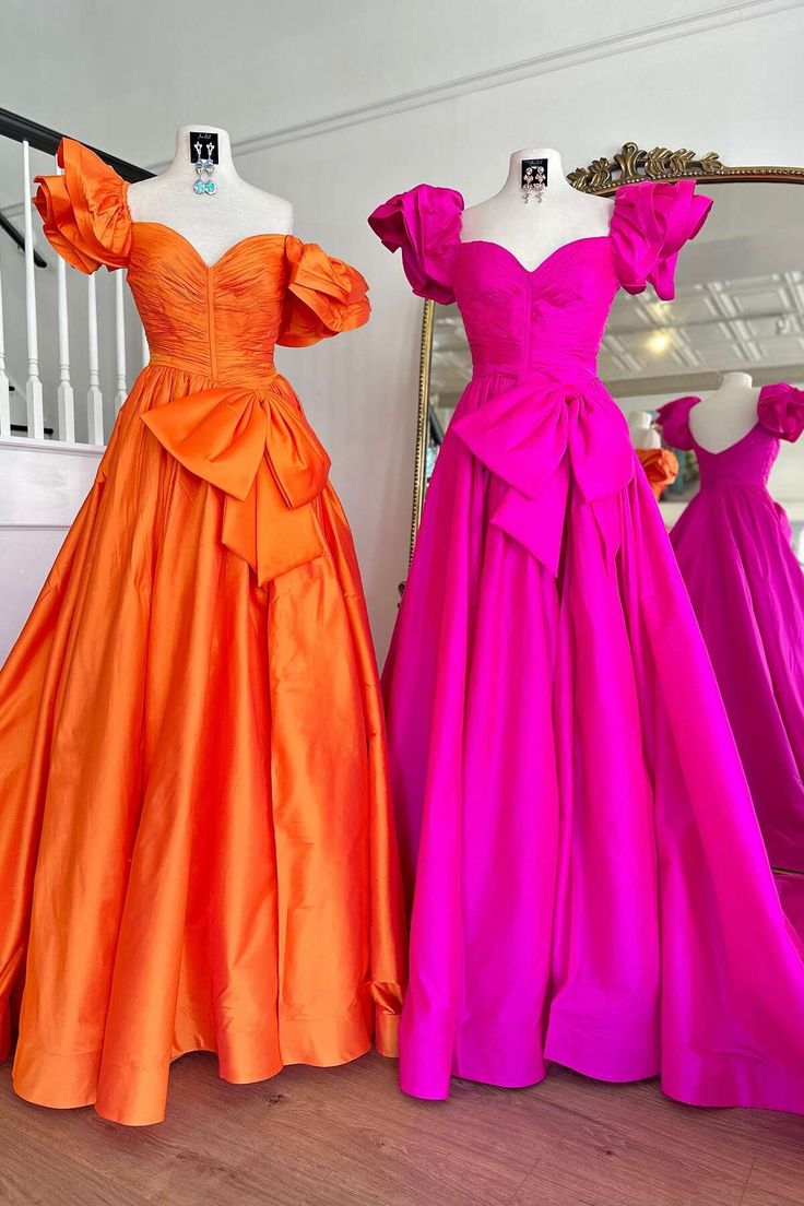 Off the Shoulder Hot Pink Pleated Long Formal Dress