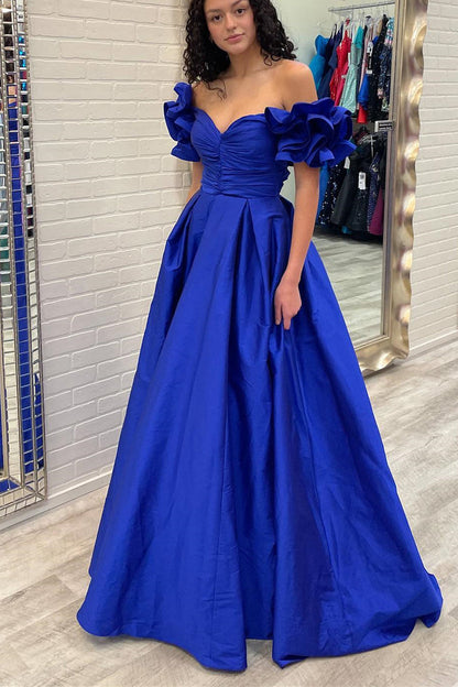 Off the Shoulder Hot Pink Pleated Long Formal Dress
