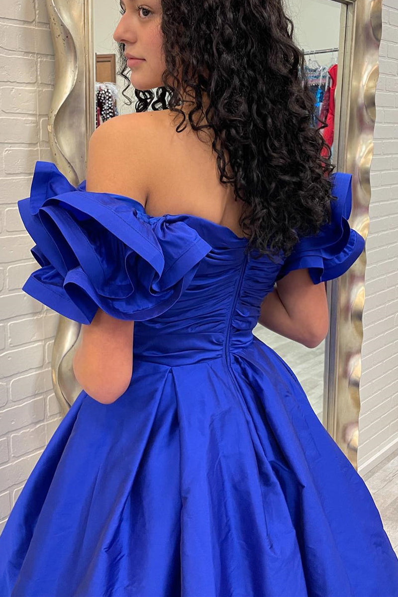 Off the Shoulder Hot Pink Pleated Long Formal Dress
