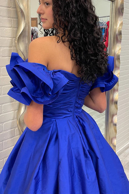 Off the Shoulder Hot Pink Pleated Long Formal Dress