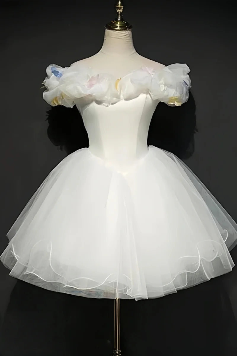 Off The Shoulder Ivory Homecoming Dresses Organza Mini Party Dress, AST2047