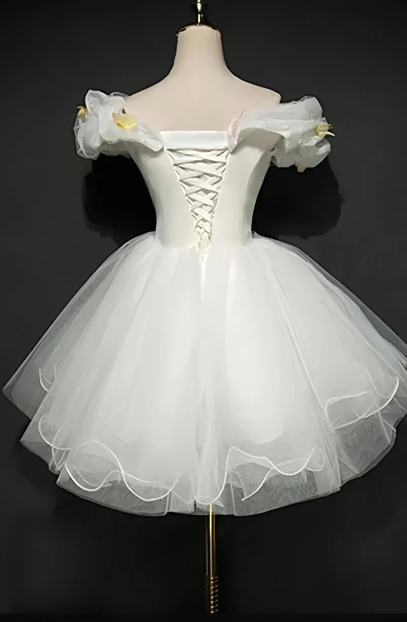 Off The Shoulder Ivory Homecoming Dresses Organza Mini Party Dress, AST2047