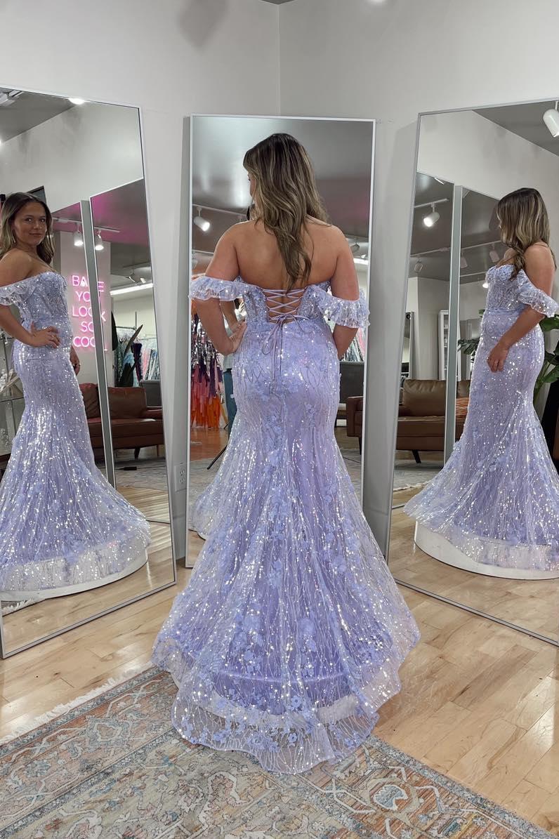 Off the Shoulder Lavender Mermaid Long Prom Dress