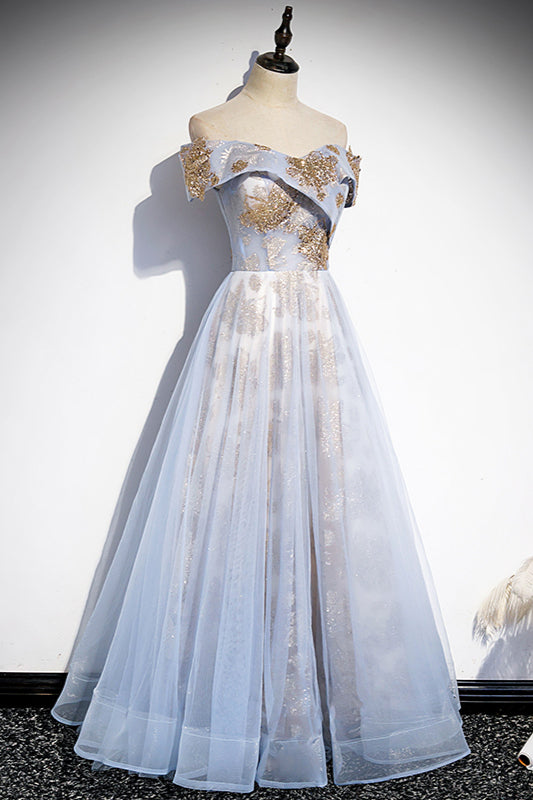 Off the Shoulder Light Blue Long Party Dress