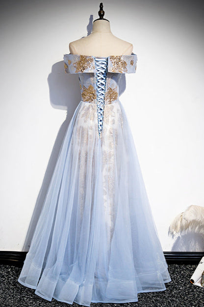 Off the Shoulder Light Blue Long Party Dress