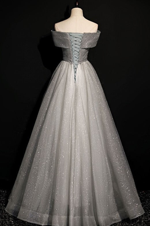 Off the Shoulder Long Grey Evening Dress