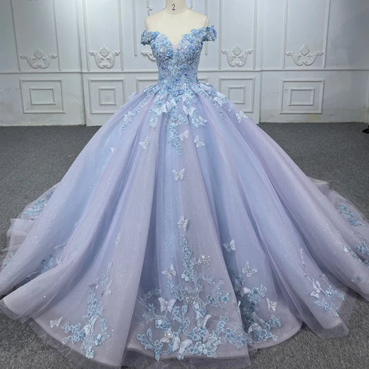 Off the Shoulder Quinceanera Dresses 3D Butterflies Sweet 15 16 Party Ball Gowns,AST1301