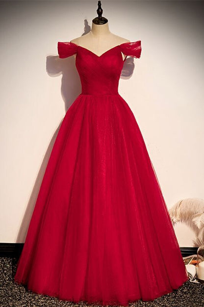 Off the Shoulder Red Tulle Prom Dress