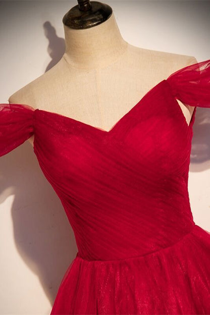 Off the Shoulder Red Tulle Prom Dress