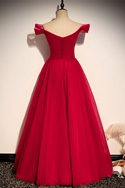 Off the Shoulder Red Tulle Prom Dress