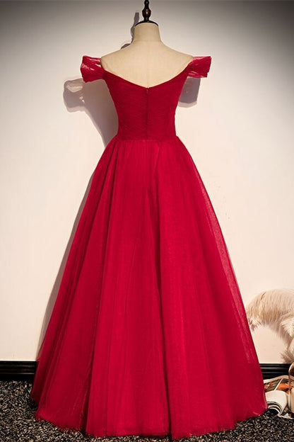 Off the Shoulder Red Tulle Prom Dress