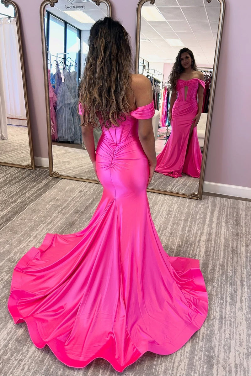 Off-the-shoulder Ruched Mermaid Dress with Keyhole