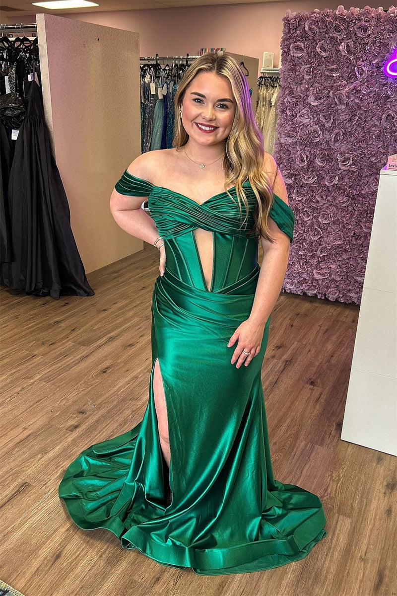 Off-the-shoulder Ruched Mermaid Dress with Keyhole