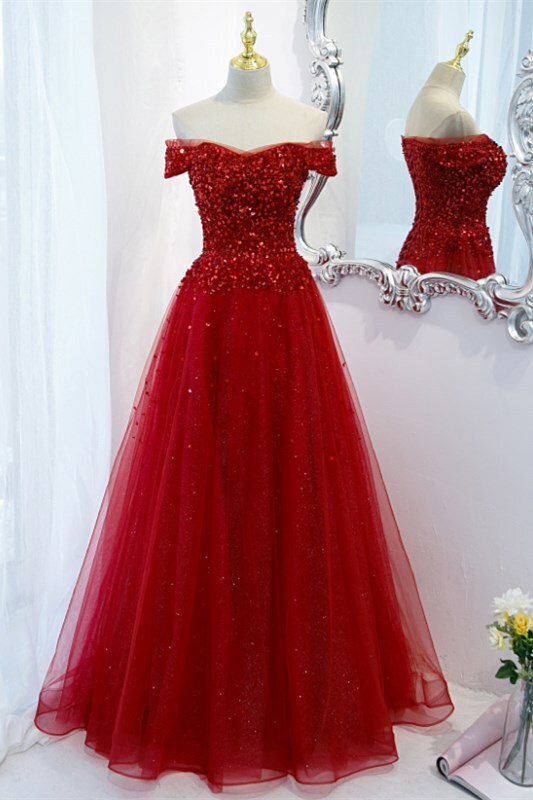 Off the Shoulder Wine Red Long Formal Dress