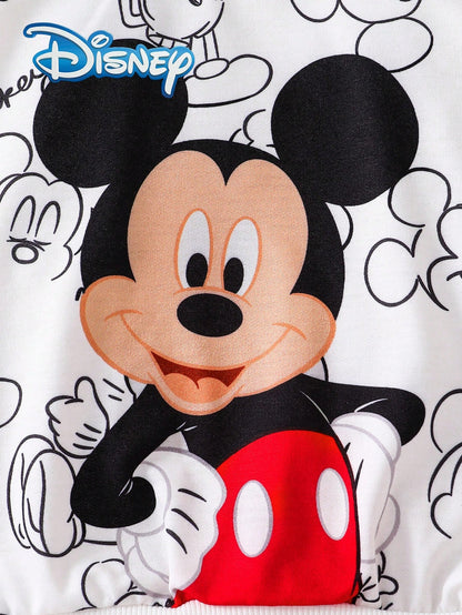 [Official Disney Licensed]Disney Mickey Mouse 2Pcs Baby Boy Spring/Autumn Long Pants Set, Newborn Cartoon "Mickey Mouse" Fun Print Sweatshirt + Matching Print Jogger Pants, Boys Daily Versatile Outdoo