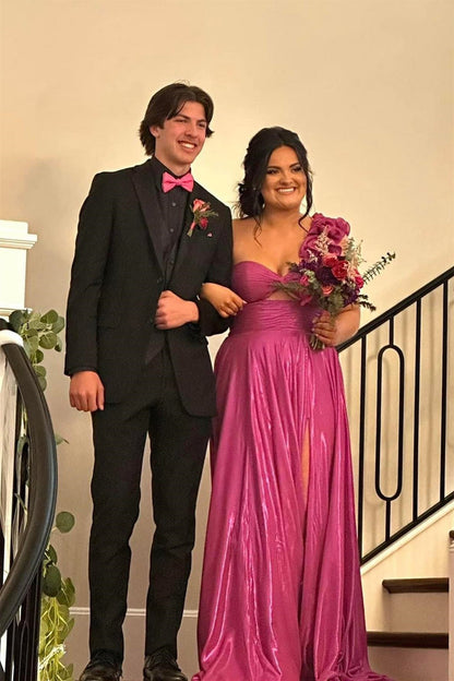 One Shoulder Fuchsia Keyhole A-line Long Prom Dress