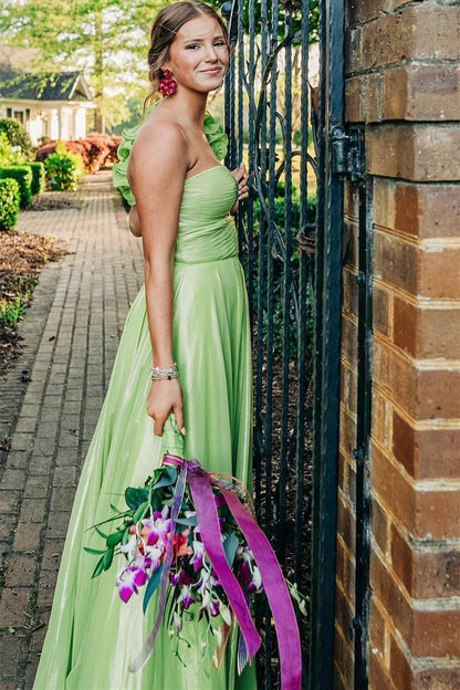 One Shoulder Fuchsia Keyhole A-line Long Prom Dress