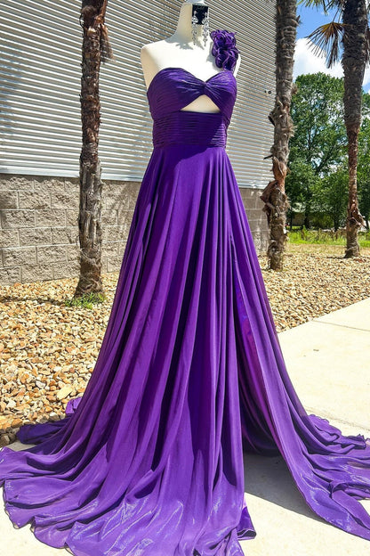 One Shoulder Fuchsia Keyhole A-line Long Prom Dress