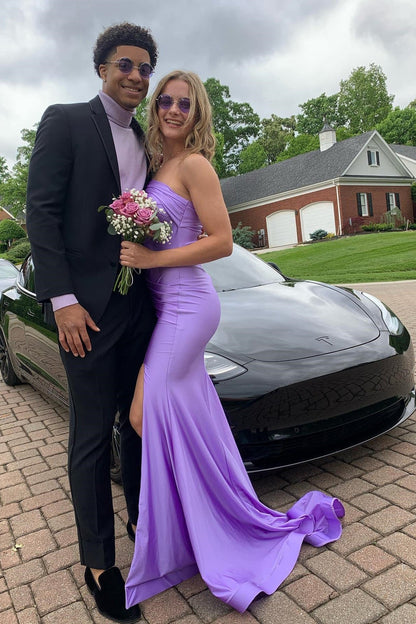One Shoulder Purple Ruched Fitted Long Party Dress