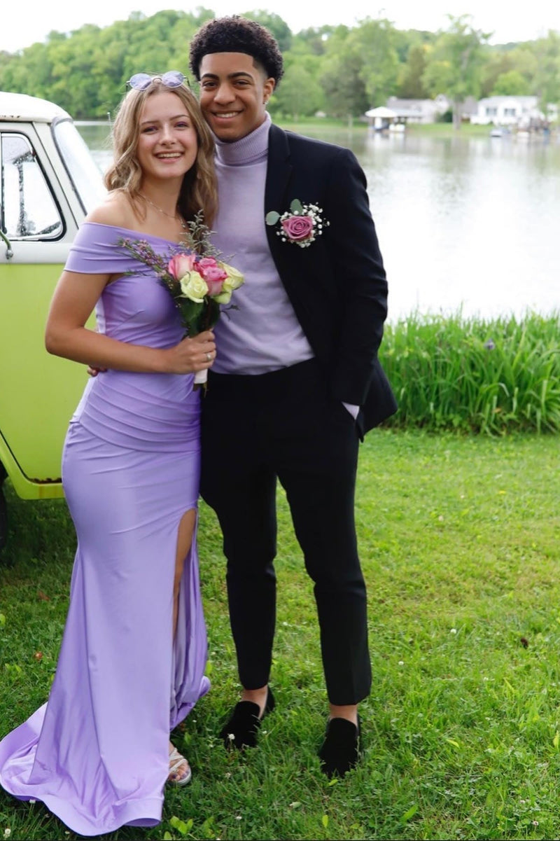 One Shoulder Purple Ruched Fitted Long Party Dress