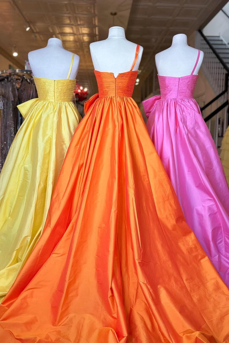 One Shoulder Red A-line Long Prom Dress with A Bow