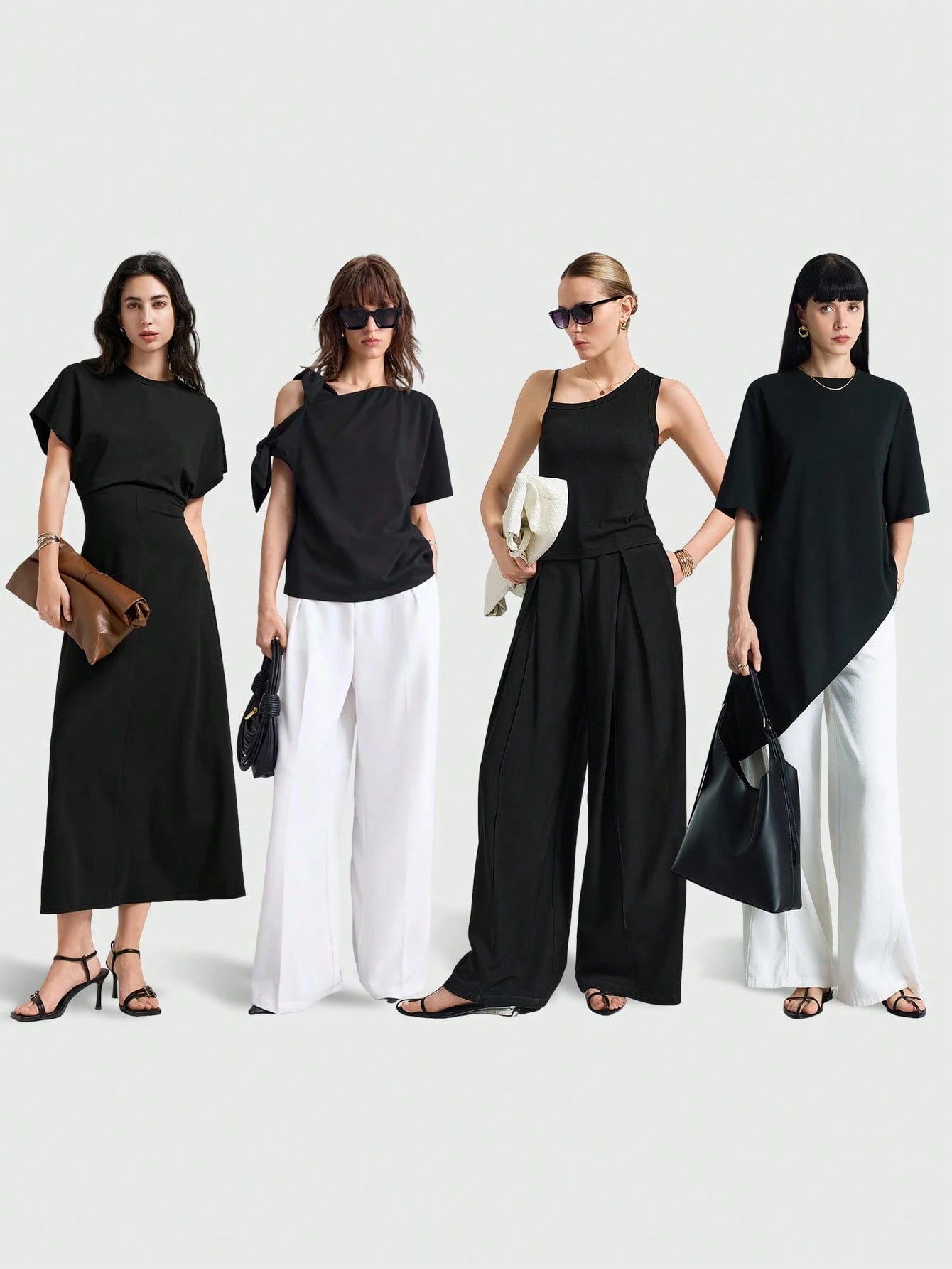 Ontre 2026 Spring/Summer New Women's Black Waistline Urban Minimalist Dress, Elegant Batwing Sleeve Dress, Teacher's Dress, Elegant Formal Dress