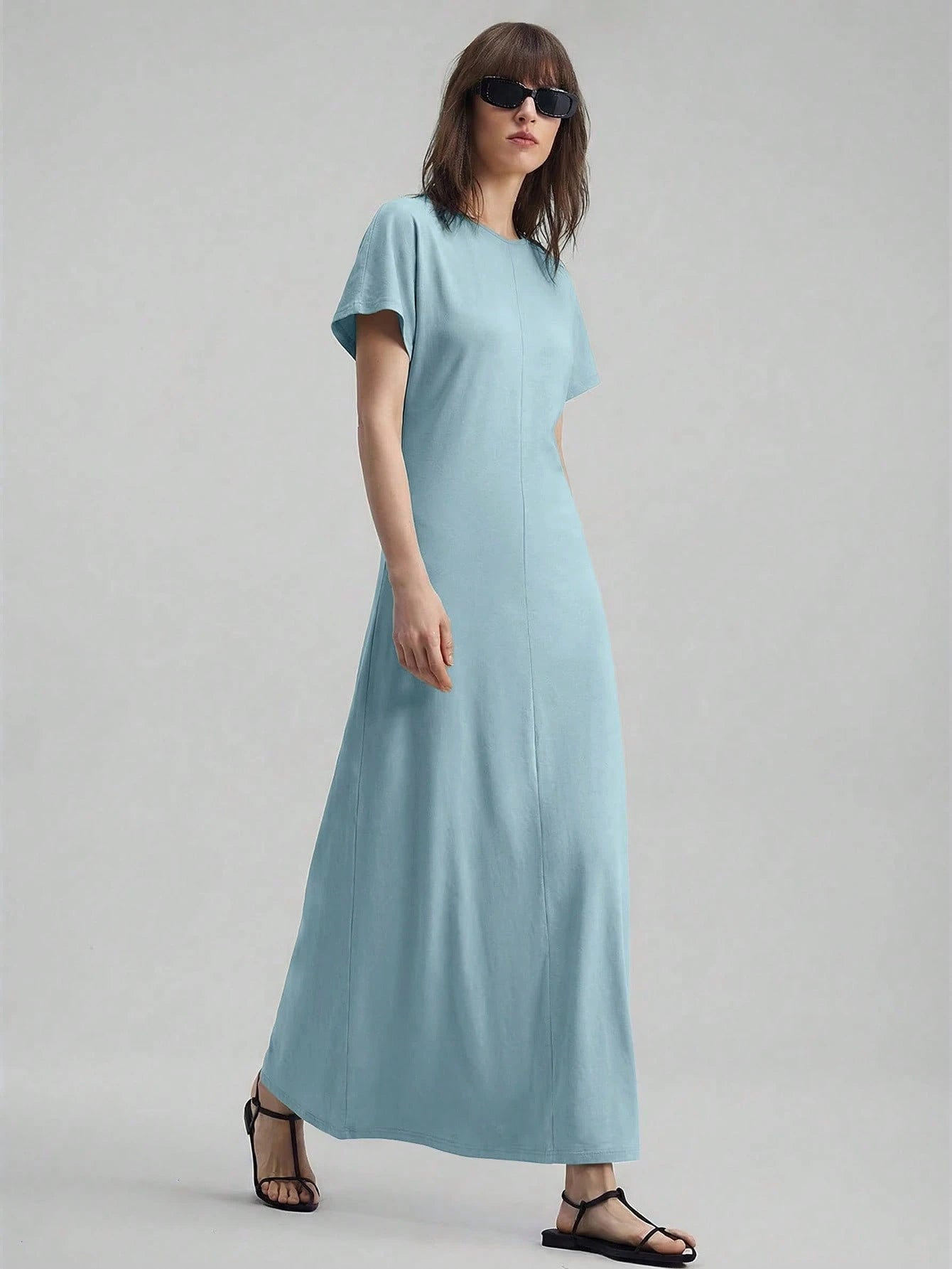 Ontre 2026 Spring/Summer New Women's Black Waistline Urban Minimalist Dress, Elegant Batwing Sleeve Dress, Teacher's Dress, Elegant Formal Dress