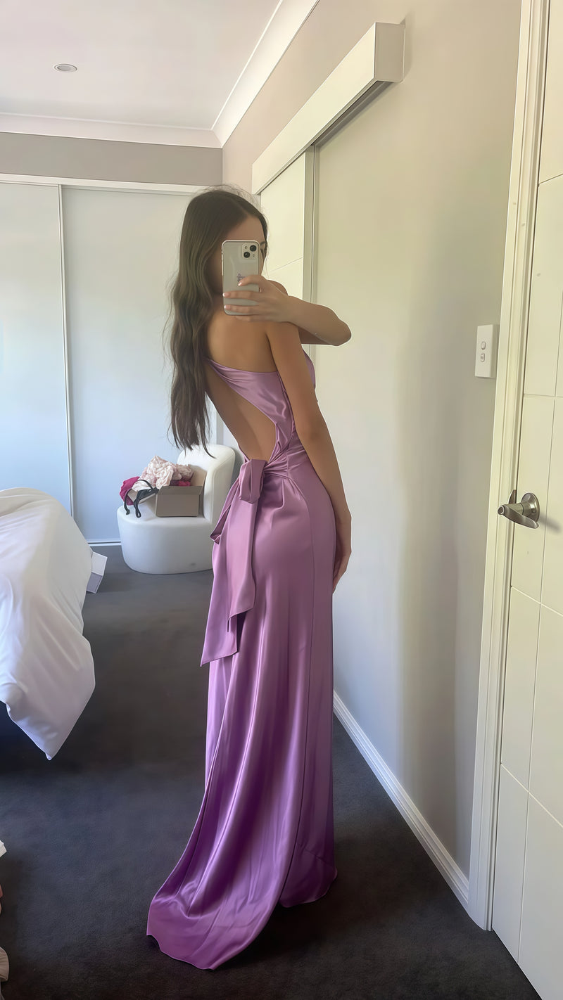 Open Back Mermaid Party Dress, Silk Satin Gala Prom Dress,AST1676
