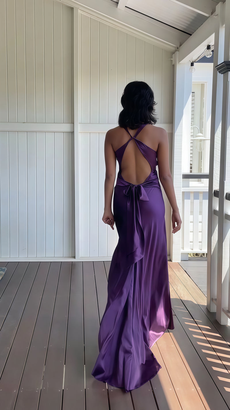 Open Back Mermaid Party Dress, Silk Satin Gala Prom Dress,AST1676