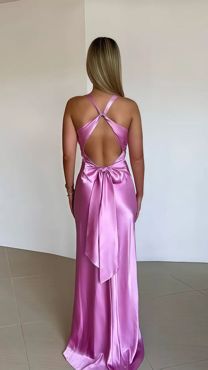 Open Back Mermaid Party Dress, Silk Satin Gala Prom Dress,AST1676