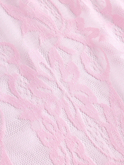Opulessa Pink Summer Tropical Women Lace Swimsuit Cover Up Skirt,Solid Color Knitted Elegant Holiday Vacation Beach,Suitable For Party,Club,Wedding Guest,Date