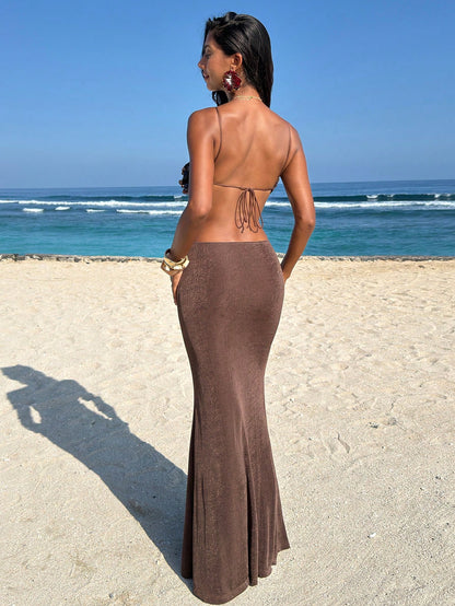 Opulessa Solid Color Beaded Dress For Women, Suitable For Spring/Summer Vacation