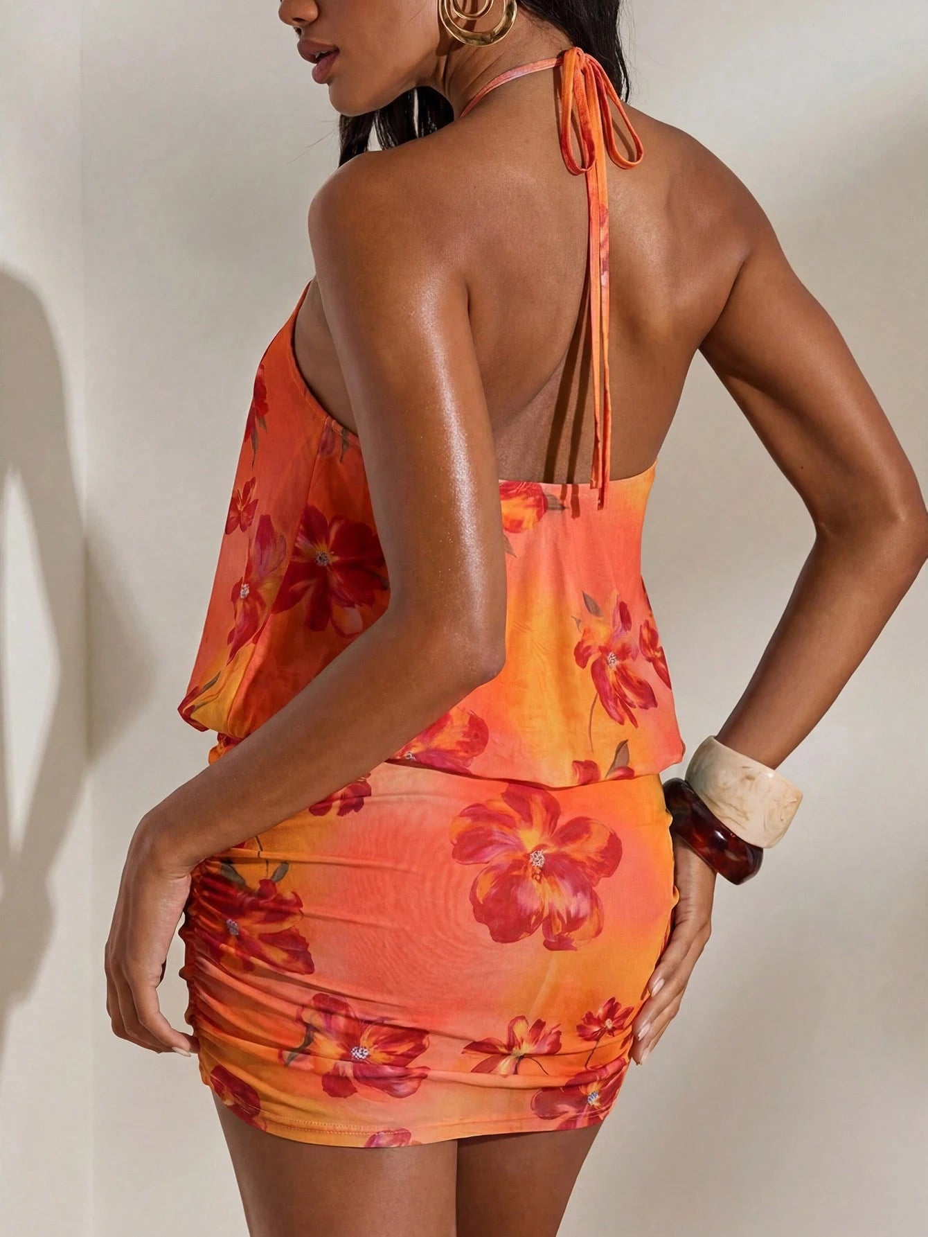 Opulessa Women's Knit Halter Mini Dress For Vacation Vacation Red Orange Summer Sexy Tropical
