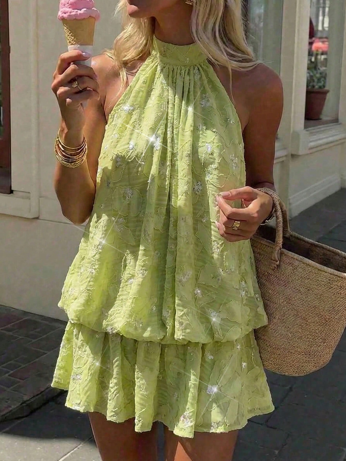 Opulessa Women's Solid Color Beaded Off-Shoulder Mini Dress, Spring/Summer,Summer Dresses For Women