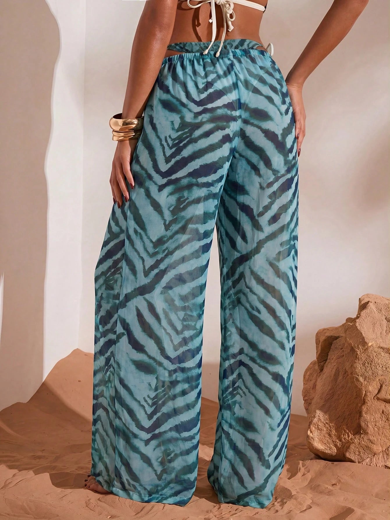 Opulessa Women's Vacation Beach Zebra Print Cover Up & Pants Set
