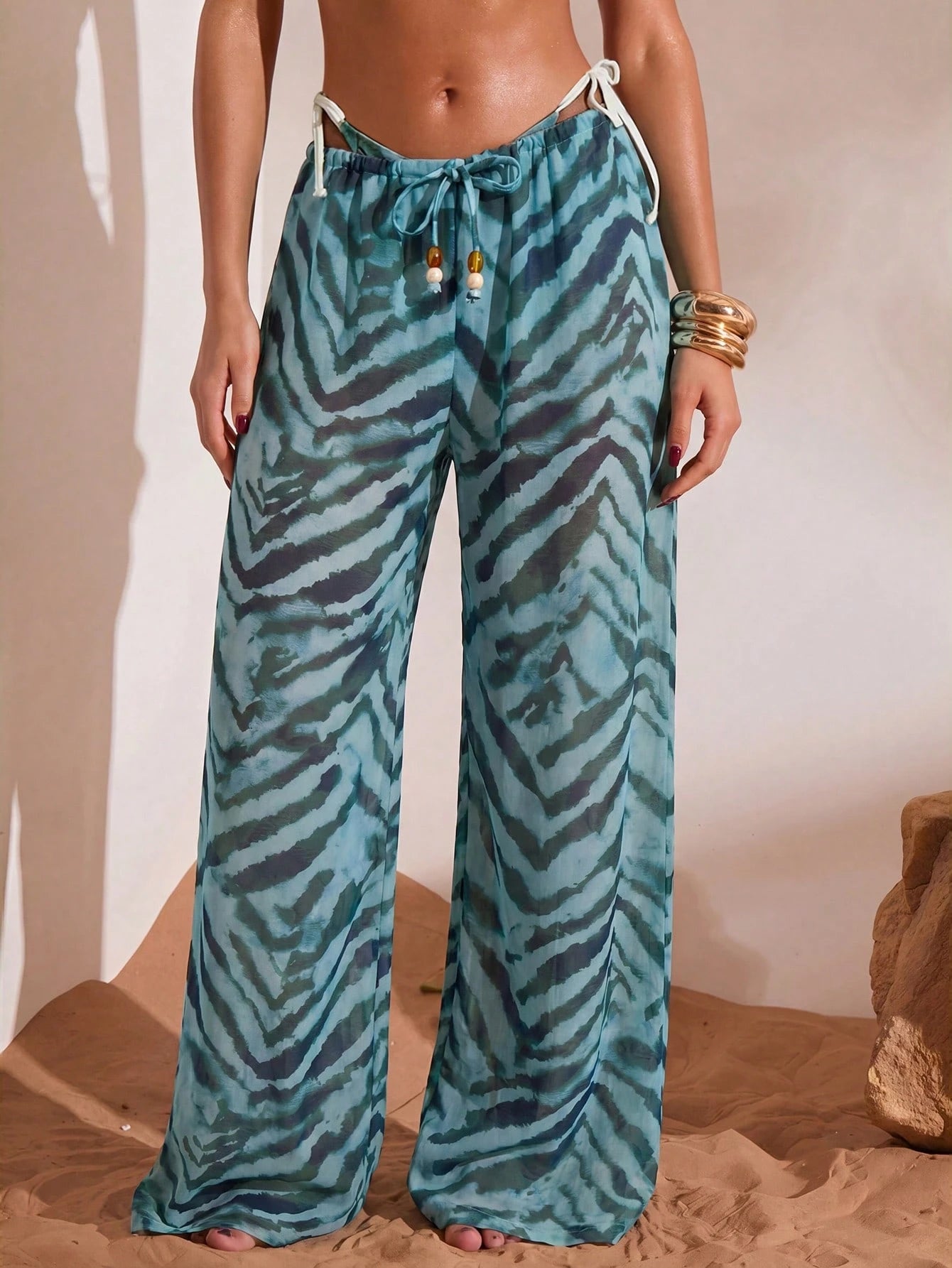 Opulessa Women's Vacation Beach Zebra Print Cover Up & Pants Set