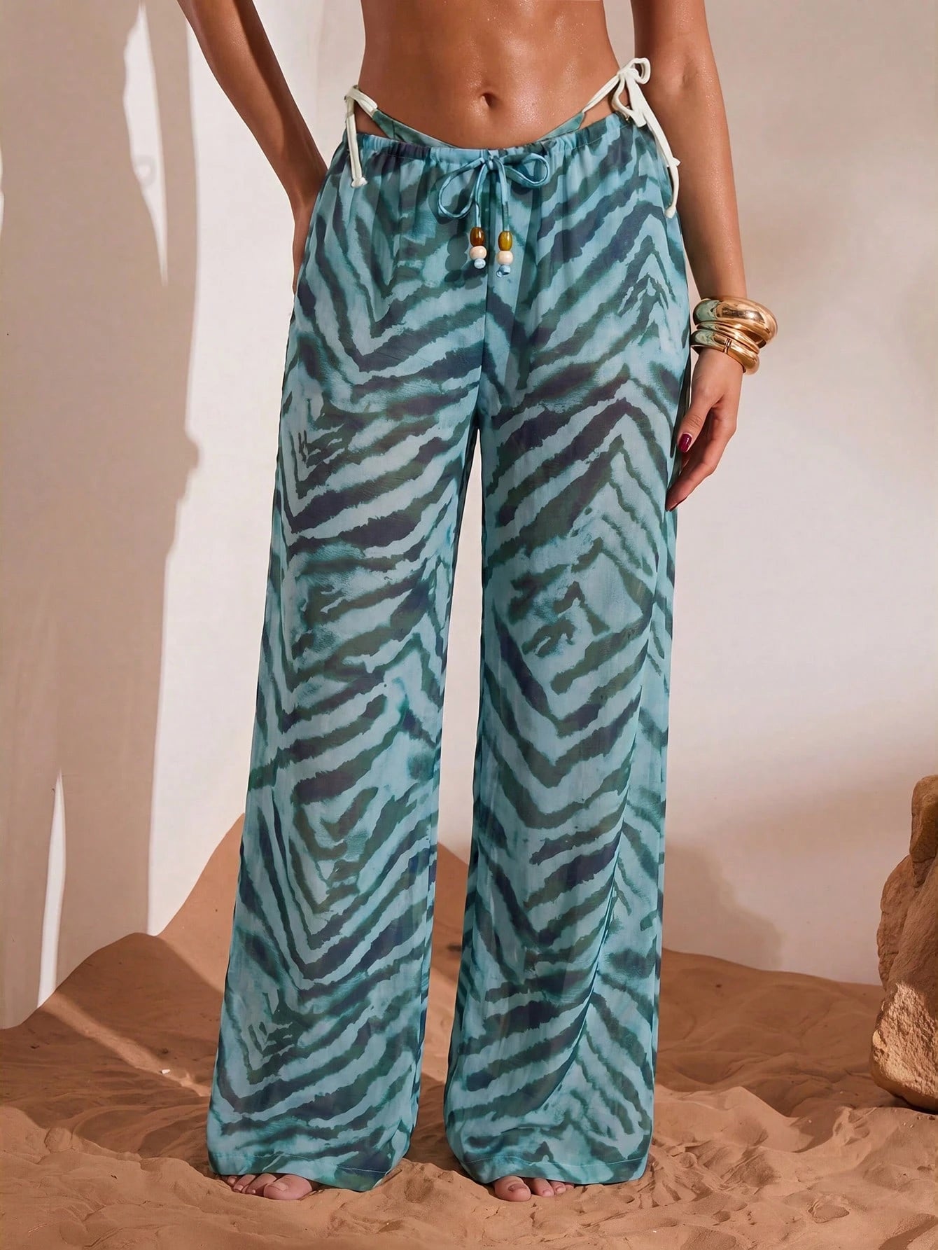 Opulessa Women's Vacation Beach Zebra Print Cover Up & Pants Set