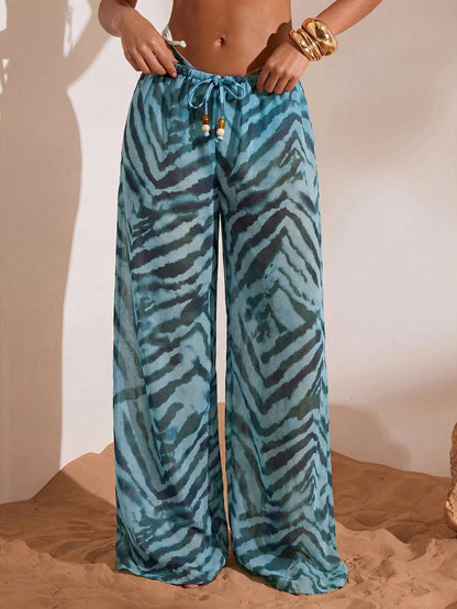 Opulessa Women's Vacation Beach Zebra Print Cover Up & Pants Set