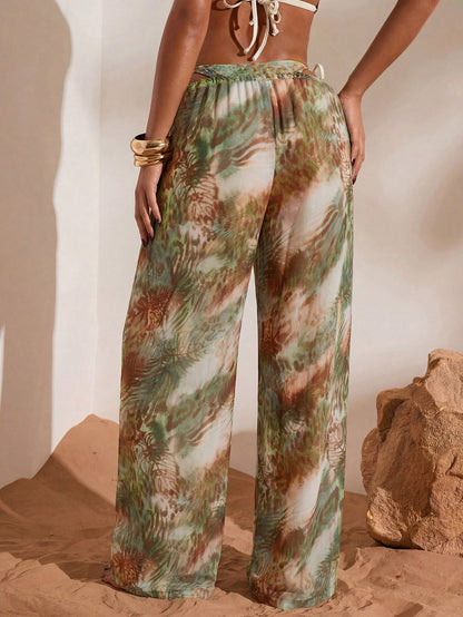 Opulessa Women's Vacation Beach Zebra Print Cover Up & Pants Set