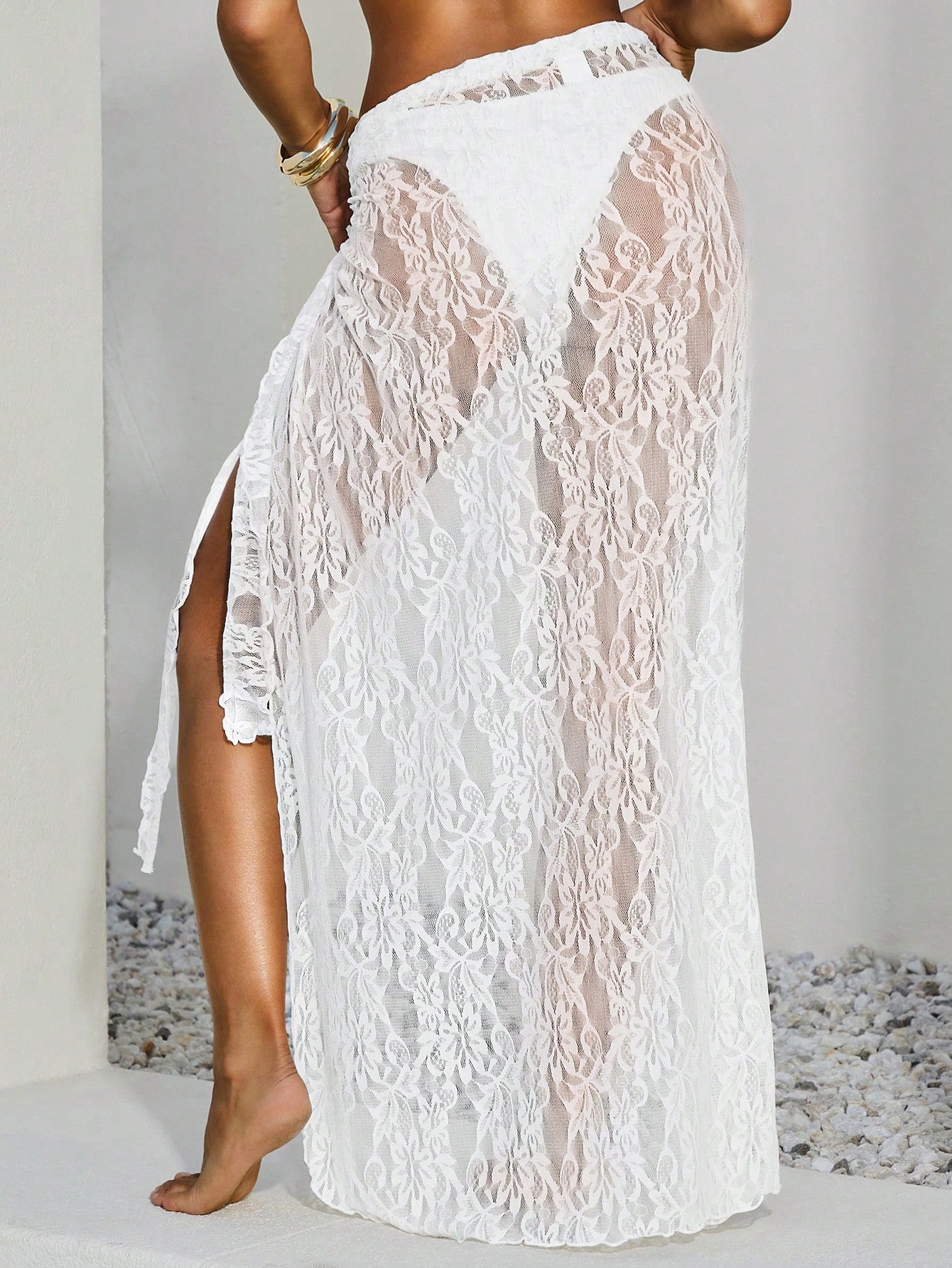 Opulessa Women White Knit Knotted Waist Skirt For Summer Beach Vacation,Elegant Sarong,Holiday,Casual Mermaid Bohemian Ibiza Outfits,Western Style