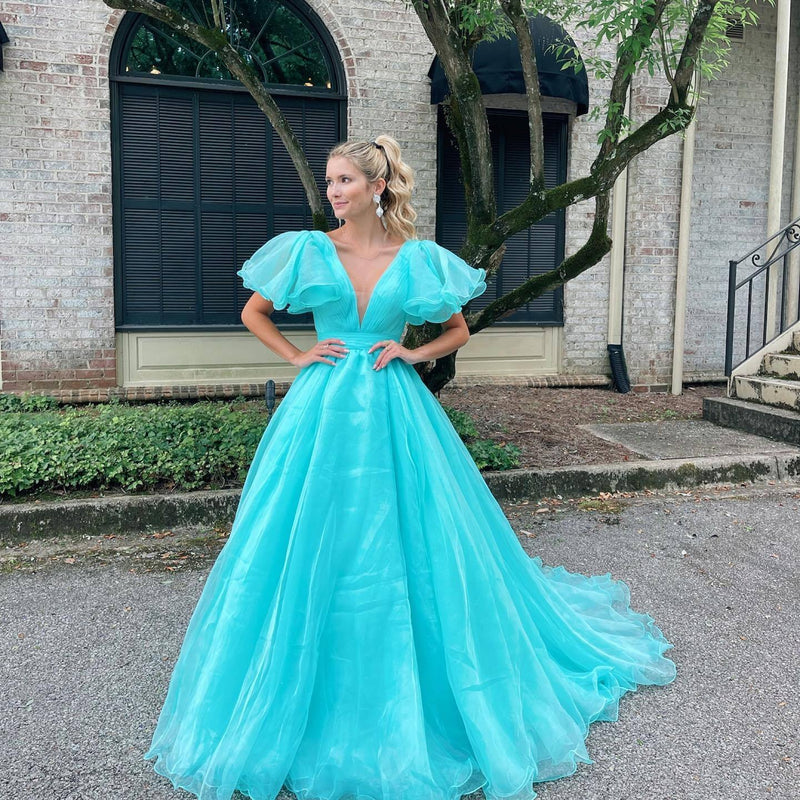 Orange A-line Long Formal Dress with Flutter Sleeves