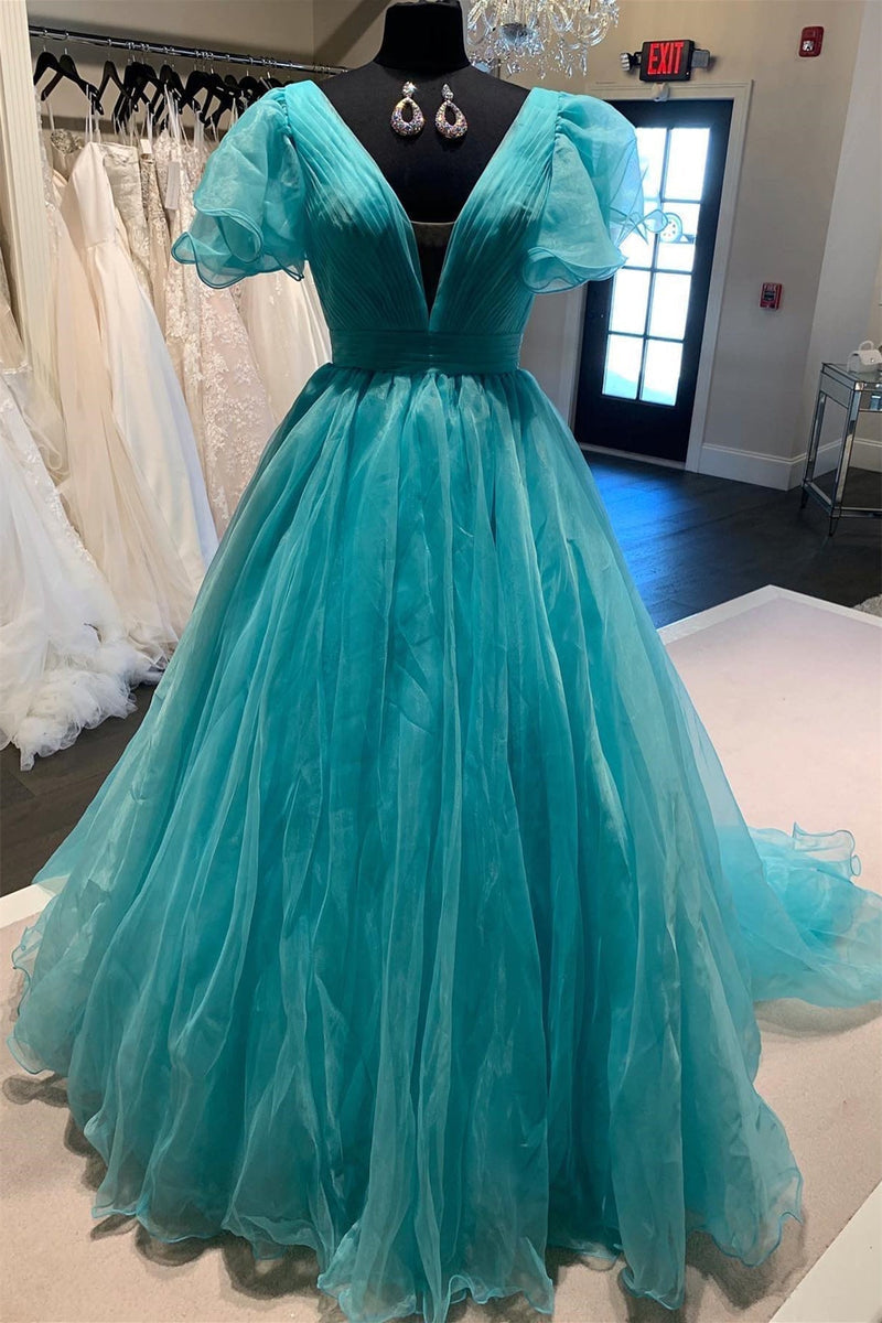 Orange A-line Long Formal Dress with Flutter Sleeves