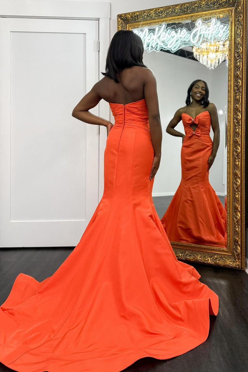 Orange Mermaid Keyhole Long Prom Dress with Bows