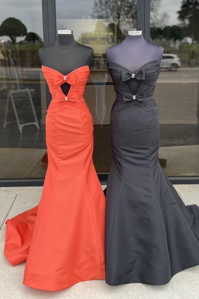 Orange Mermaid Keyhole Long Prom Dress with Bows