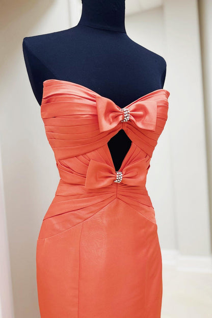 Orange Mermaid Keyhole Long Prom Dress with Bows