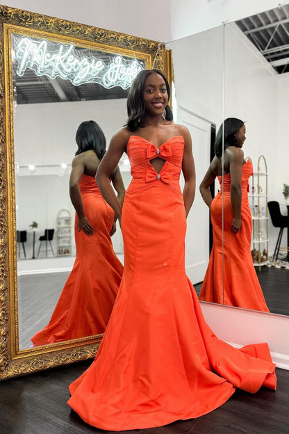 Orange Mermaid Keyhole Long Prom Dress with Bows