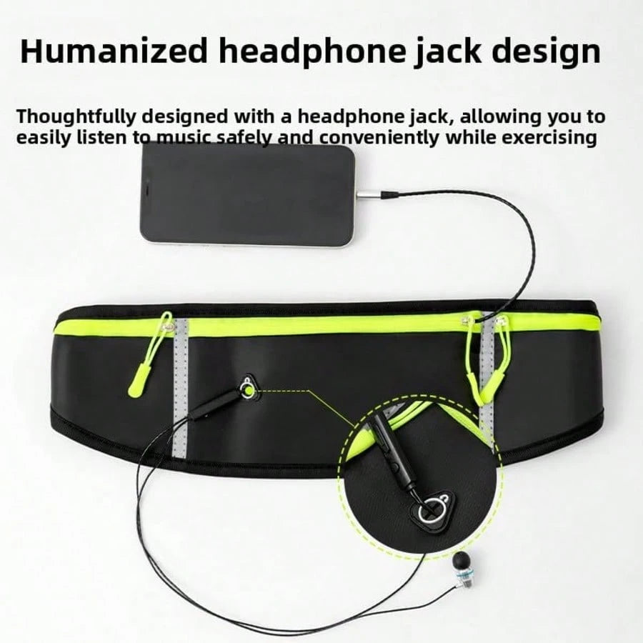 Outdoor Sports Waist Pack/ Cycling Waist Pack- Men's & Women's Running Belt- Black, Reflective, Water-Resistant, 3 Pockets- Suitable For Running, Fitness, Hiking, And Cycling