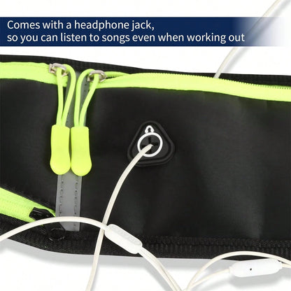 Outdoor Sports Waist Pack/ Cycling Waist Pack- Men's & Women's Running Belt- Black, Reflective, Water-Resistant, 3 Pockets- Suitable For Running, Fitness, Hiking, And Cycling